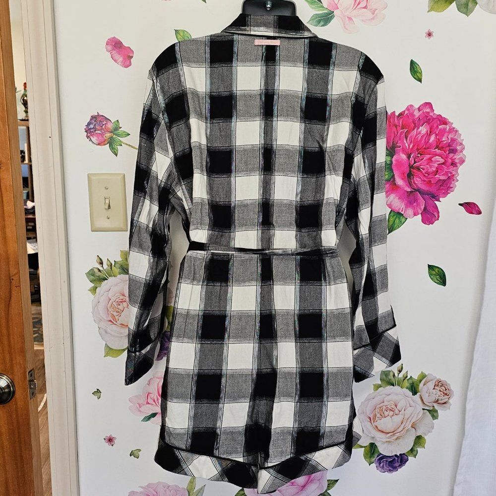 VICTORIA'S SECRET Plaid Romper Tie Back Black and White SOFT Flannel Size L - Picture 5 of 8